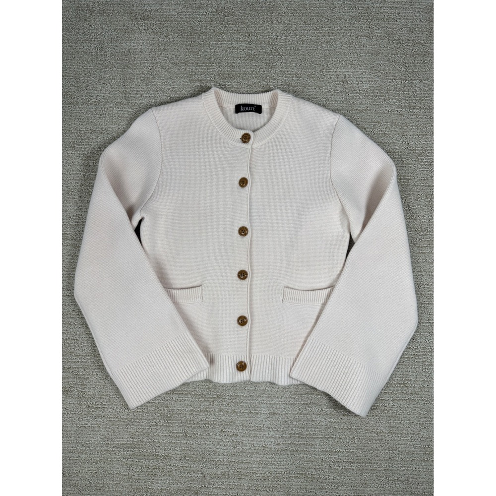 Kourt Women Cream Wool Cashmere Blend Button‎ Front Cardigan Bell Sleeve Size M